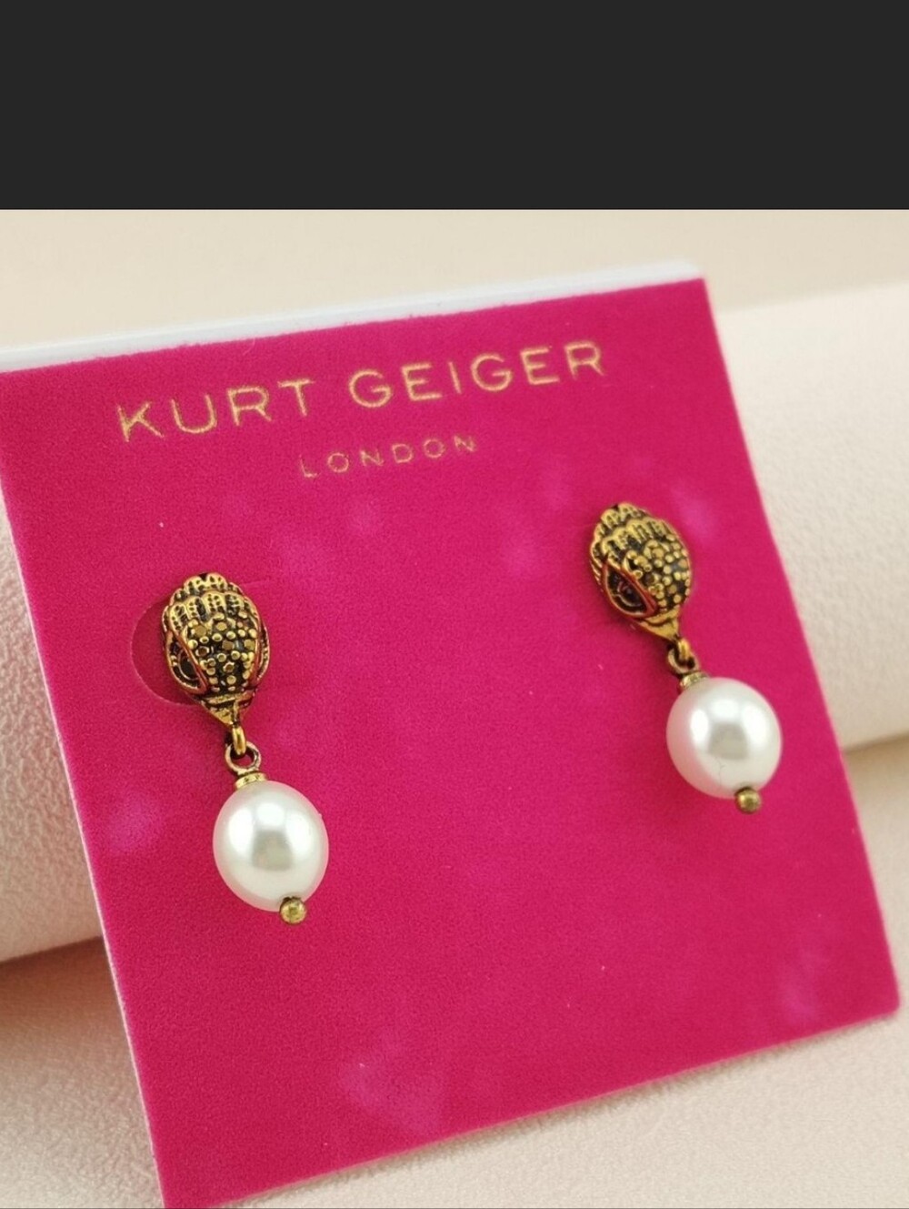 Kurt Geiger Gold Pearl Drop Earrings Nwt
